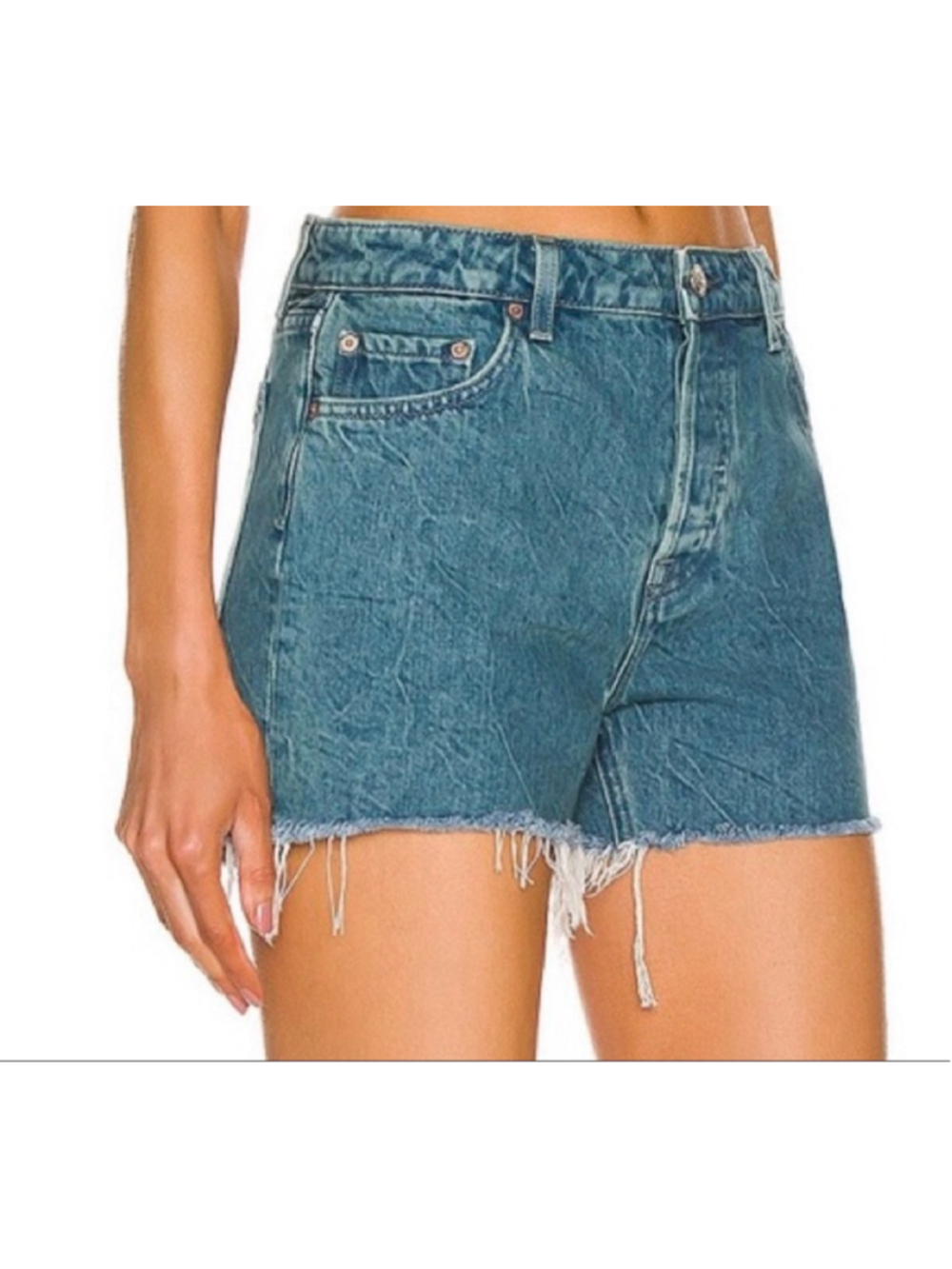 Women's GRLFRND Blue Helena High Rise Cut Off Jean Shorts Size 28